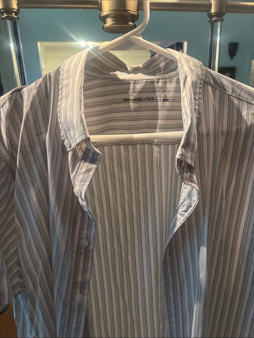 Abercrombie & Fitch White and Blue Striped Casual Button-Down Shirt